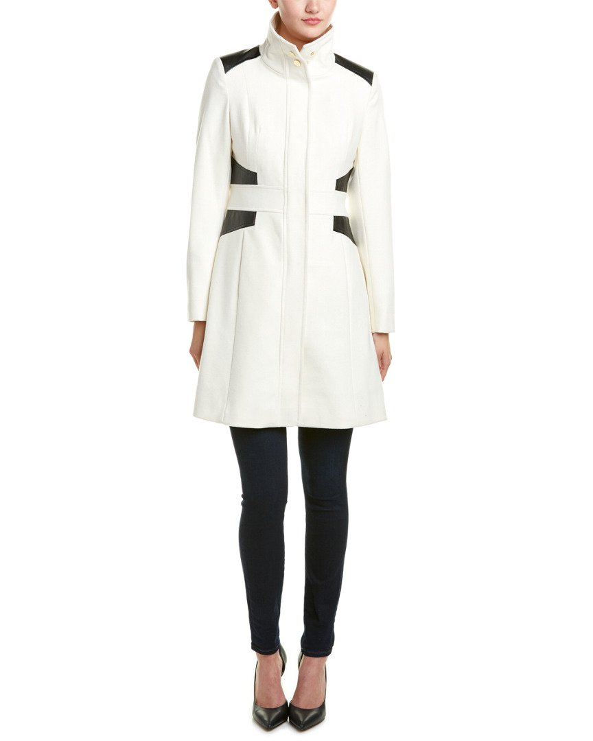 Via Spiga Womens Mid Length Stand Collar Wool Coat Waist