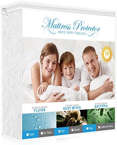 Full Size Premium Mattress Protector Waterproof with Cotton Terry Surface - Breathable, Hypoallergenic, Allergens Proof, Vinyl Free Mattress Covers by Lighting Mall