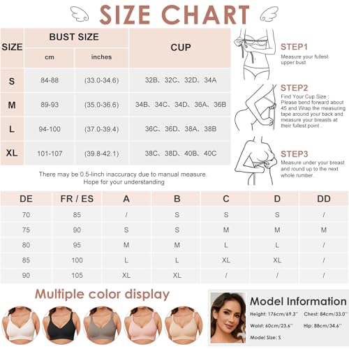 TOMEEK Women's Wirefree Bra, Seamless Bras with Basic Padding, Adjustable Shoulder Bra, Comfortable, Sporty Women, Soft, Elastic