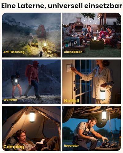 Glocusent Camping Lamp & Tent Lamp: 1500 lm Camping Light 135 LED, 200 Hours, 5000 mAh with 3 Colours and 5 Brightness Levels, SOS, Rechargeable Lantern for Power Outages, Camping, Hiking, Emergencies