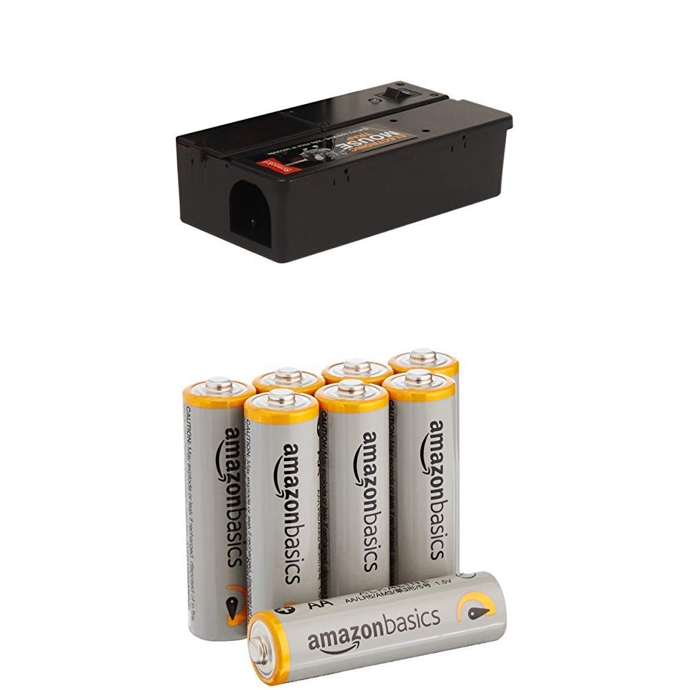 Rentokil FE35 Electronic Mouse Trap, Black, 17.1x8.8x5.1 cm with Amazon Basics Batteries