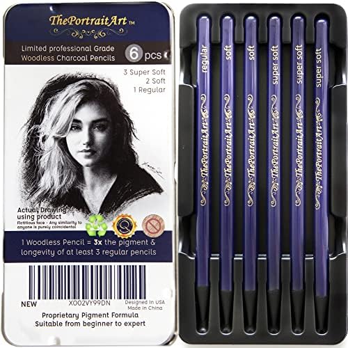 ThePortraitArt Artist Woodless Pure Charcoal Pencils Ultra Soft and