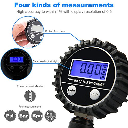 Digital Tire Pressure Gauge MICTUNING Heavy Duty 200 PSI Tire Inflator Air Pressure Gauge with