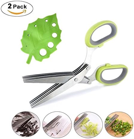 Auony Herb Scissors with Herb Stripper, 5 Blades Stainless Steel Kitchen Scissors Herb Cutter
