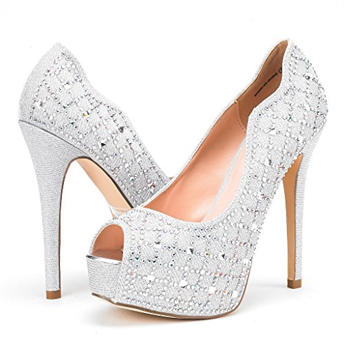 Dream Pairs Women's Swan25 Shine Silver High Heel Plaform Dress Pump