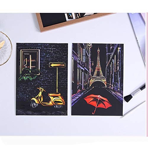 Eraimp Scratch & Sketch Art Paper A4 for Kids & Adults, Scratch Art Rainbow Painting Paper, Night View Scratchboard, Sketch Pads, Engraving Art Set: 4 Scratch Cards, Scratch Drawing Pen, Clean Brush