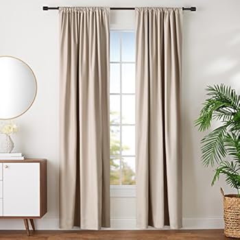 AmazonBasics Room Darkening Blackout Window Curtains with Tie Backs Set, 52