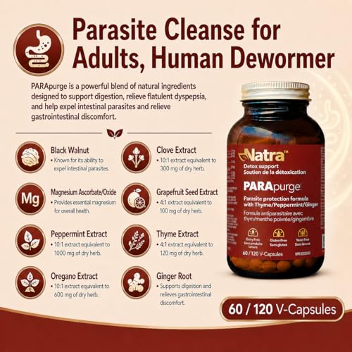 Parasite Cleanse for Humans, Adults Dewormer, Black Walnut Clove, Natra PARApurge
