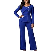 HWP Womens Pant Suit Dressy 2 Piece Business Casual Outfits Long Sleeve Blazer Jacket Wide Leg Pants Set