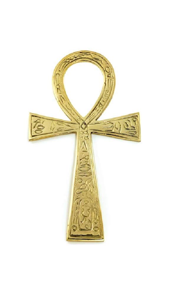 CircuitOffice Brass Ankh with Carvings (3.5" x 6.5"), for Ancient Egypt, Altars, Walls, Reiki, Metaphysical, New Age, Wicca, Healing, Vitality, Wholeness, Decoration or Gift