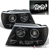 1999-2004 Grand Cherokee Mystery Black Smoked Halo Projector Headlights w/DRL Pair Left+Right 2000 2001 2002 2003