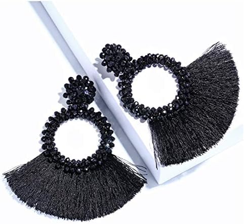 Dvacaman Hoop Tassel Earrings for Women - Statement Handmade Beaded Fringe Dangle Earrings, Idea Gift for Mom, Sister and Friend