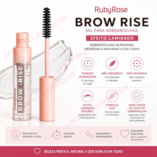 KIT 2 UN Gel para Sobrancelhas Brow Rise Ruby Rose – Fixação e Definição Perfeitas, Longa Duração, 8,3g Brow laminations gel incolor sobrancelhas