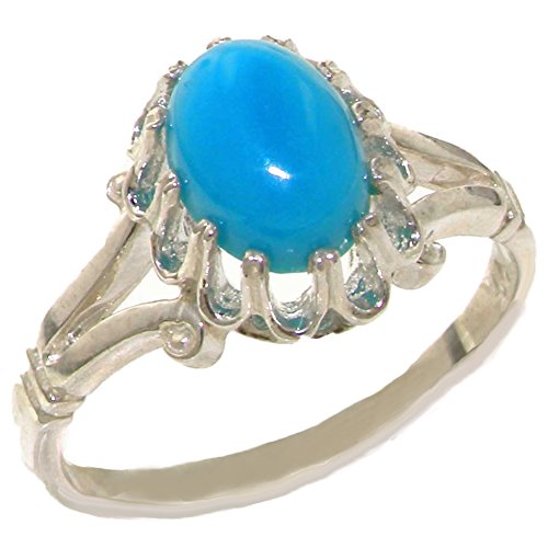925 Sterling Silver Real Genuine Turquoise Womens Solitaire Engagement Ring - Size 6