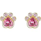 Cute CZ Cat Paw Print Mini Stud Earrings for Women Teen Girls Cartilage 925 Sterling Silver Crystal Pink Diamond Heart Dog Puppy Kitten Animal Pet Tiny Small Studs Earring Dainty Christmas Jewelry Gifts for Daughter Birthday