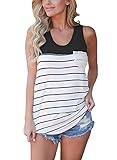 LOSRLY Women's Striped Racerback Shirt Color Block Sleeveless Cami Tank Tops-Black XL 16 18