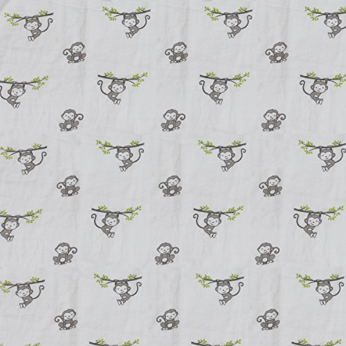 Bacati Set of 4 Happy Monkeys Muslin Swaddling Blankets, Pink/Purple/Grey