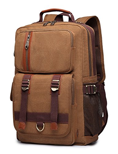 BEFAiR Unisex Middle Student Backpack Vintage Canvas Rucksack Travel Hiking Daypack Coffee