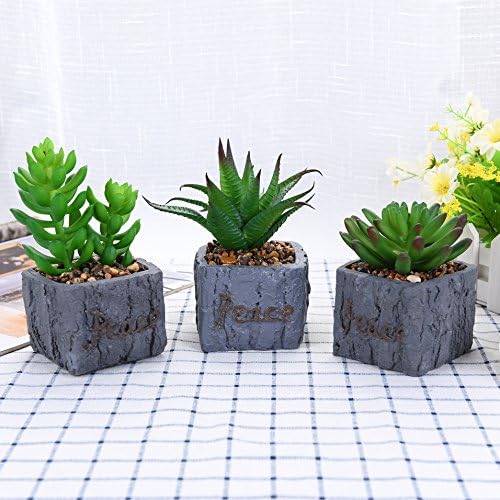 Home Decor Artificial Succulent Plants - 3pcs Different Artificial Green Plants with Cement Pot for Home Office Decoration