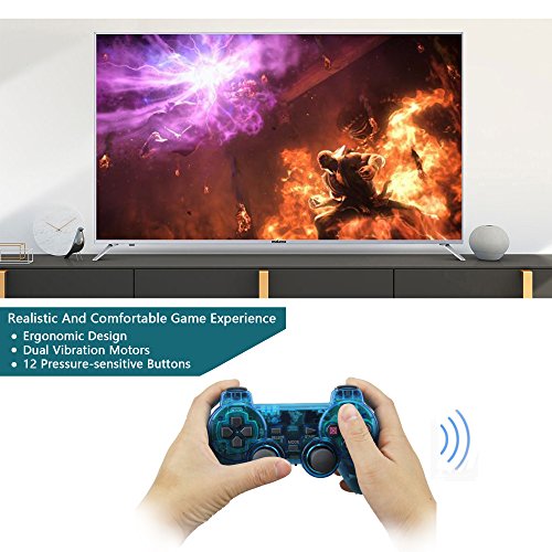 TPFOON Wireless PS2 Dual Vibration Controller for Sony Playstation 2 (Blue) - Thumbnail 2