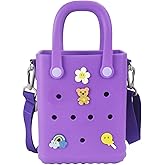 Mini Rubber Beach Bag with Strap & Charms, Waterproof EVA Beach Bag for Girls, Small Rubber Tote Bag for Women
