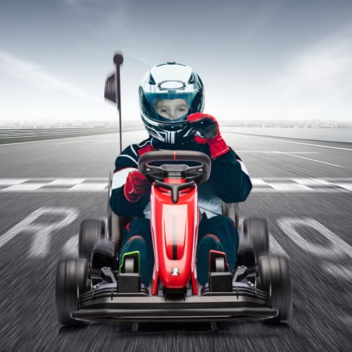 Gigicloud Karts Eléctricos para Niños con Asiento Ajustable, Go Kart Eléctrico para Niños con Batería de 24 V, Función de Deriva Automática, Motores Duales de 200W y Cinturón de Seguridad, 6+ (Rojo)