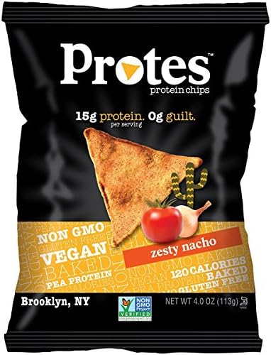 PROTES Vegan Baked Protein Chips | 15G of Protein, 120 Calories &amp; Made with Pea Protein | NON GMO &amp; Gluten Free | 1 Bag (4 oz.) | (Zesty Nacho)