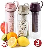 Fruit Infuser Water Bottle 3-pk 25 Oz Unique Fun and Healthy Motivational Infusion Rod Reusable Infused Sports Bottle For Kids and Adults Minimize Sugar- Multi Soft Color Set-BPA Free By Herevin