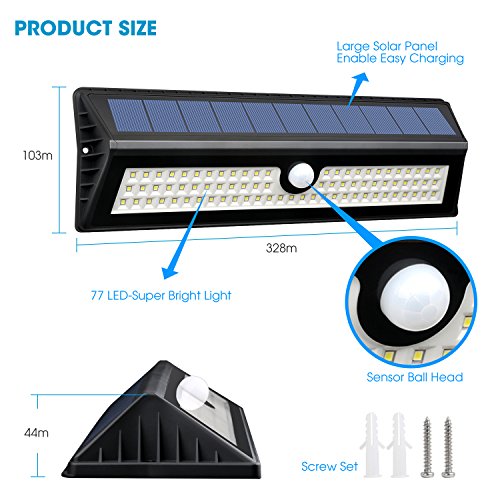 image for Sofer LED Solar Light, 77 LED Solar Light, Wireless Waterproof Wall Li