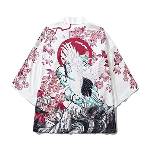 Mens National Print Loose Coat Baggy Tops Open Front Cardigan Kimono Jackets Yukata