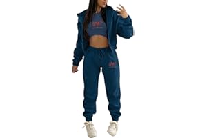 JMMSlmax Women's 3 Piece Outfits Long Sleeve Zip Cropped Sweatshirt Sweatpants Tracksuit with Tank Top Sweatsuit Lounge Sets