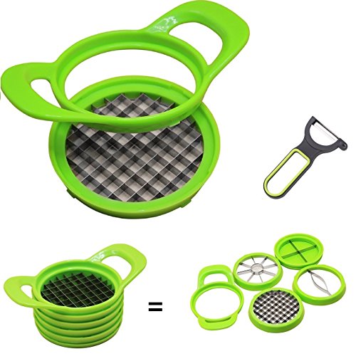 Apple Corer Mango Slicer Wedge 4 in 1 Vegetable and Fruit Cutter Stainless Steel Blades with FREE Peeler Tomato Slicer Potato French Fry Slicer Peach Corer