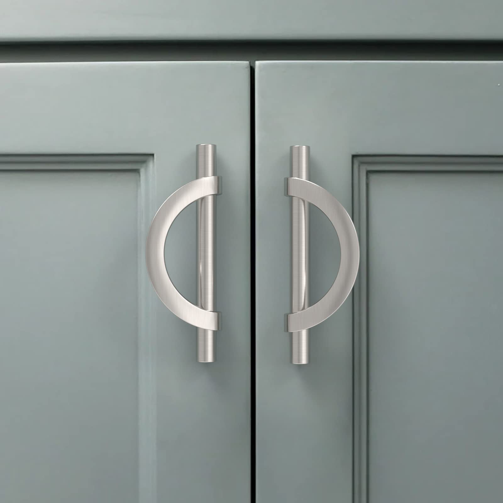 Amerdeco 10 Pack Brushed Satin Nickel Cabinet Pulls 96mm Hole Center Cabinet Hardware Kitchen Cabinet Handles for Bathroom Drawer Pulls Dresser Pulls AM027