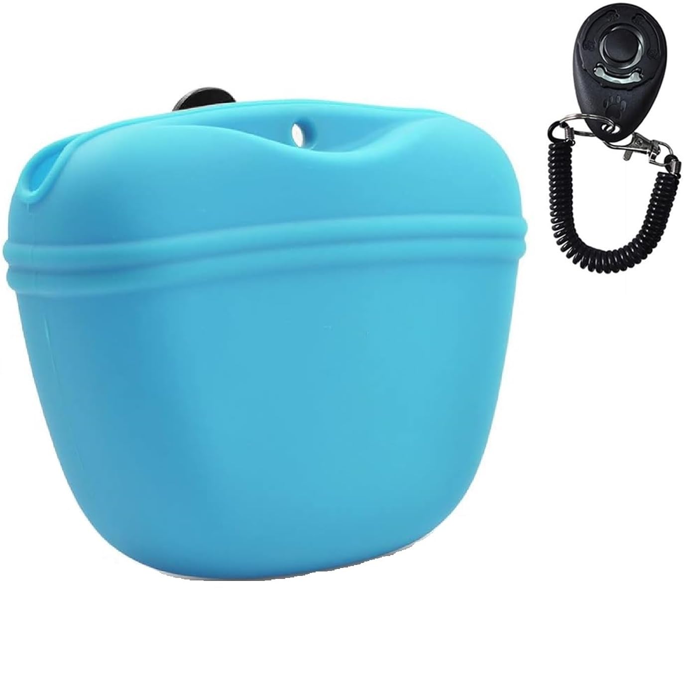 V.S.P. Silicone Dog Treat Pouch - Clip on Portable Training Container - Convenient Magnetic Buckle Closing and Waist Clip - No BPA with Clicker (Sky Blue)