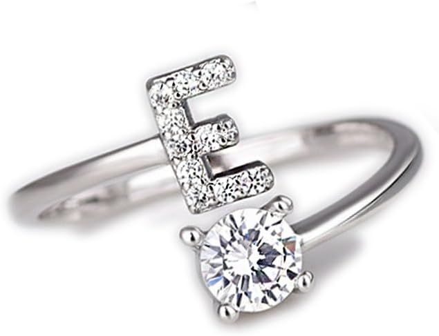 Beloved ❤️ Women's ring with crystals - solitaire with initial letter rhodium plated - adjustable size - all the alphabeth letters - from size J to R