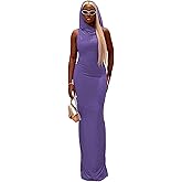 Women's Sexy Sleeveless Hoodie Maxi Dress Back Split Hooded Bodycon Long Dress Party Club Outfit