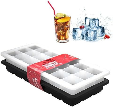 HiCollie Set of 2 Silicone Ice Cube Trays with Lids - 42 Ice Cube Mold Storage Containers - White and Black