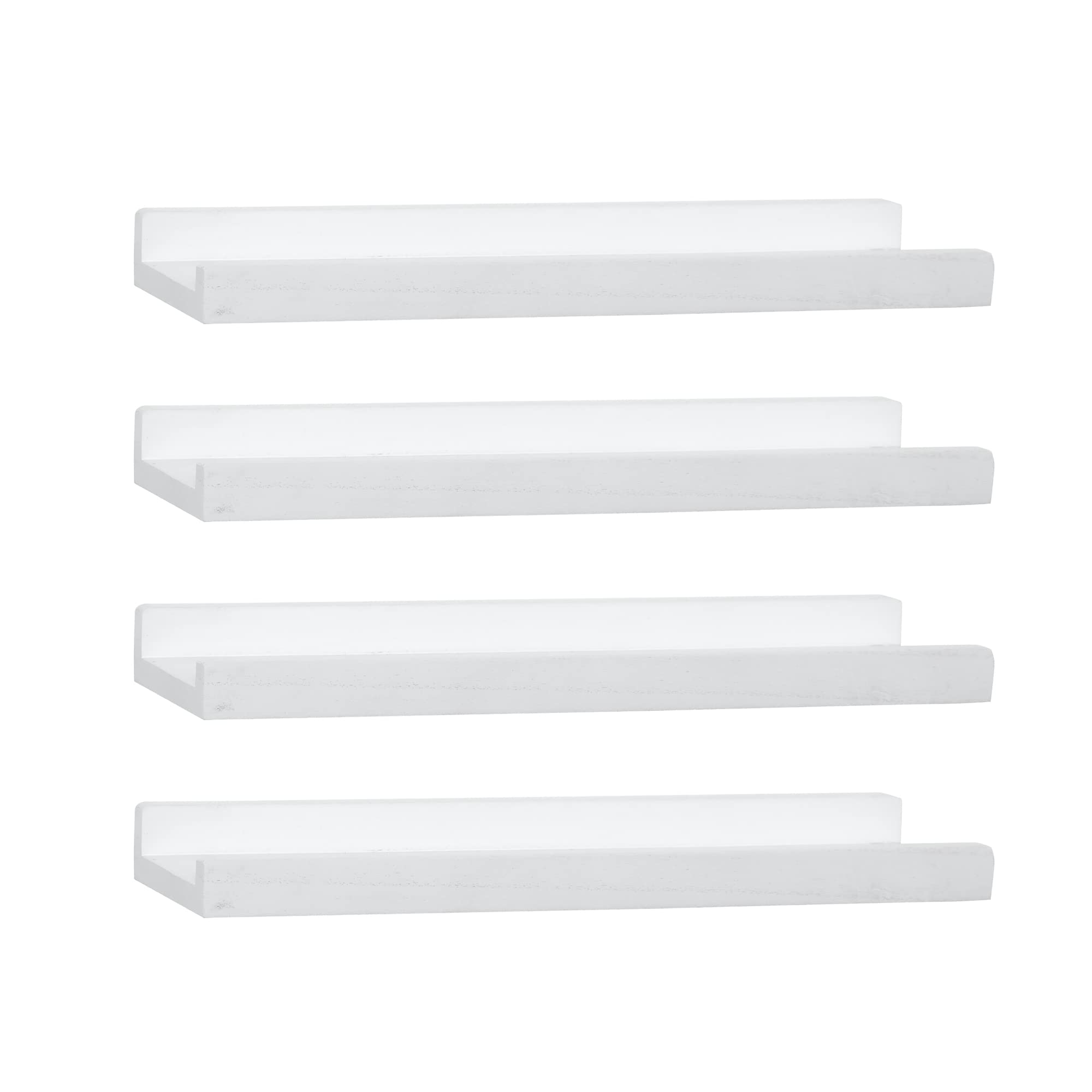 Photo 1 of PHOENANCEE Picture Floating Shelves with Lip,Photo Frame Ledge Set of 4,Rustic Wood Storage Display Wall Mounted for Living Room Bedroom Kitchen Kids Nursery Book,Home Decor (White,17 Inch)