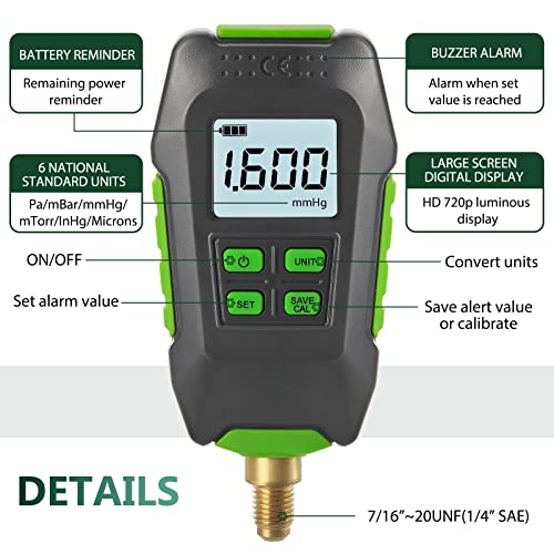 Antstone Digital Vacuum Gauge HVAC Micron Gauge Vacuum Tester Micron