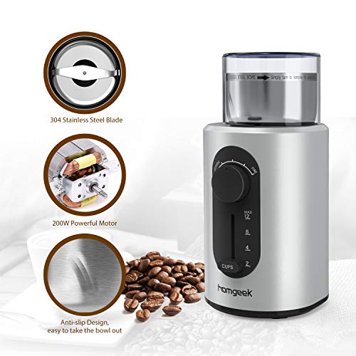 Homgeek Coffee Grinder Electric, Spice Grinder 2.5 Ounce with Cup Size and Coarseness Selector, Stainless Steel Blades, Removable Chamber - Thumbnail 3