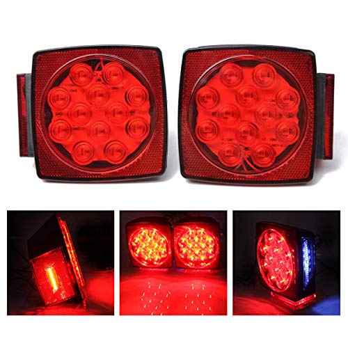 MOTL 12V Submersible Square LED Trailer Tail Light Kit Red Combination LED Stop Turn Tail License Plate Brake Running Light Lamp for Trailers Under 80″ Boat Trailer Truck Marine Camper RV Snowmobile