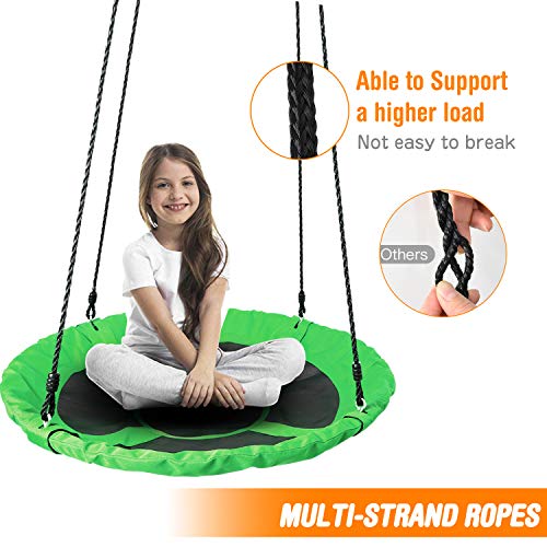 40" Saucer Tree Swing Set For Kids Adjustable Hanging Ropes With Straps For Outdoor Indoor Backyard Playground Flying Saucer Waterproof Saucer Accessories Included, 2 Years Warranty(Green) - Thumbnail 2