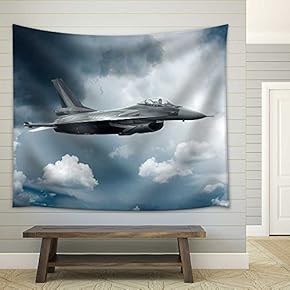 Military Airplane at Flying on The Speed - Fabric Wall Tapestry Home Decor - 51x60 inches