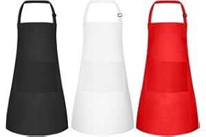 MEEZY 3 Pack Kids Apron with Pockets Adjustable, Painting Apron Children Art Apron Toddler Chef Aprons for Kids Painting Cooking Crafts Baking (Red, White, Black)