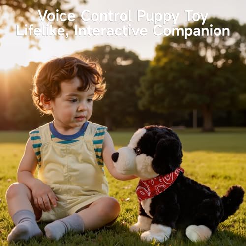 eJog Pup Interactive Plush Toy Dogs for Kids, Electronic Voice Control Dog, Walking, Talking, Barking, Tail Wagging, Realistic Robot Puppy Toy, Stuffed Animal Pet Toys for Children Ages 3+