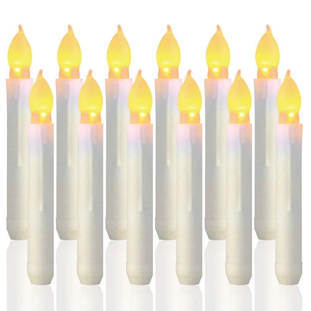 Werded LED Flameless Candles, 12 PCS Pillar Flickering Flameless Real Wax Moving Wick LED Candle for Home/Party/Halloween/Christmas/Wedding Decor (0.79 x 6.5 Inch, Batteries Not Included)
