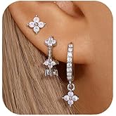 QUINBY Dainty Opal Hoop Earrings For Women,Hypoallergenic Opal Dangle Hoop Earring Sets For Multiple Piercing,14k Gold Plated Earring Stacks For Sensitive Ears