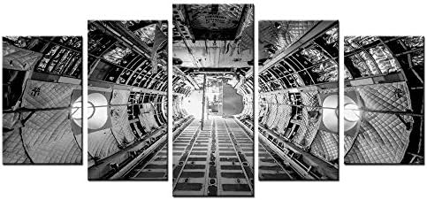 Live Art Decor - Cool Old Military Airplane Inside Picture Wall Art 5 Pieces Black and White Plane Canvas Wall Art Modern Living Room Home Decoration,Framed and Stretched Ready to Hang