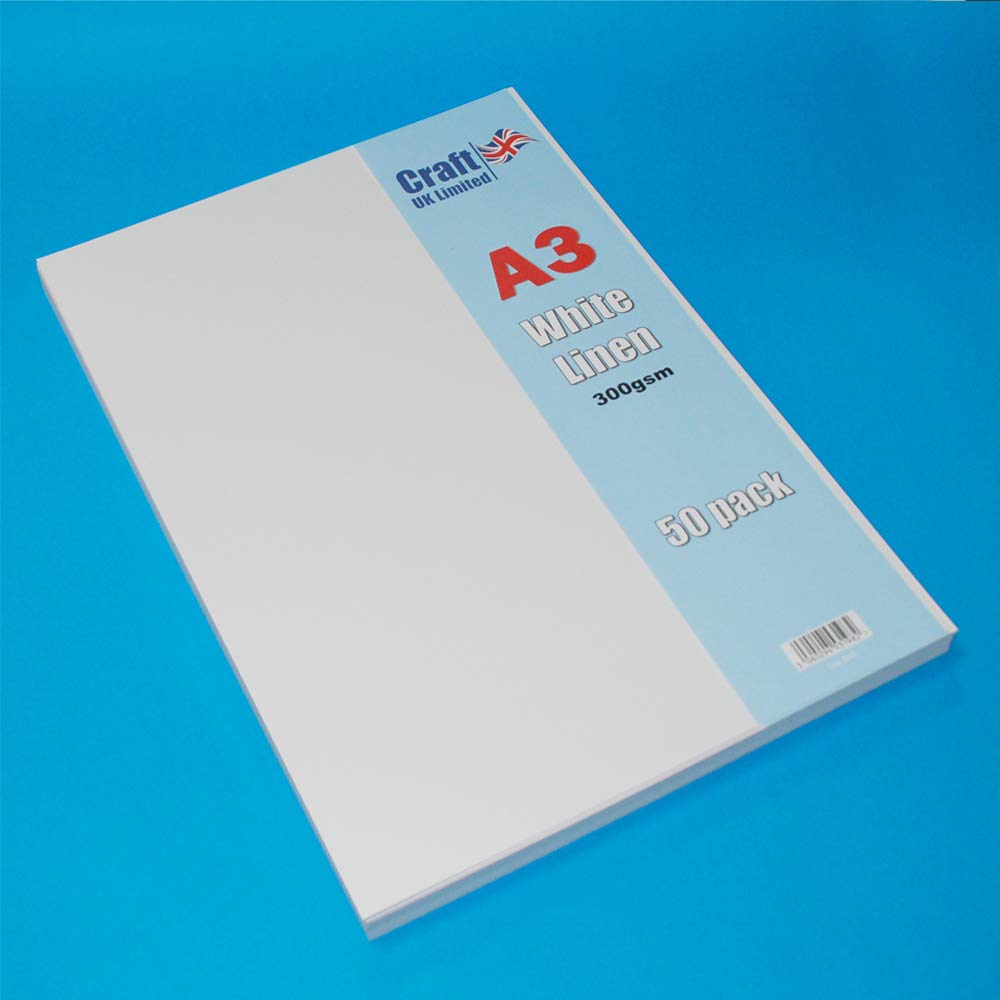 Craft UK 2013 A3 300gsm Linen Card - White (Pack of 50 Sheets)