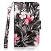 Cellularvilla Wallet Case for LG Optimus L90 Dual D410 Pu Leather Wallet Card Flip Open Pocket Case Cover Pouch (Black Pink Flower)